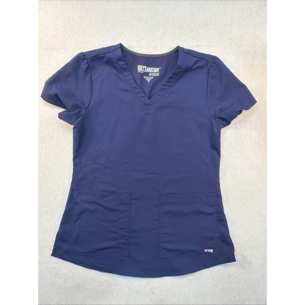 Greys Anatomy Aubrey Scrub Top Navy Blue‎ Size Small  2 Pocket V Neck 71166